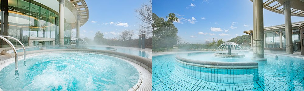 バーデゾーンの屋外プールとジャグジー