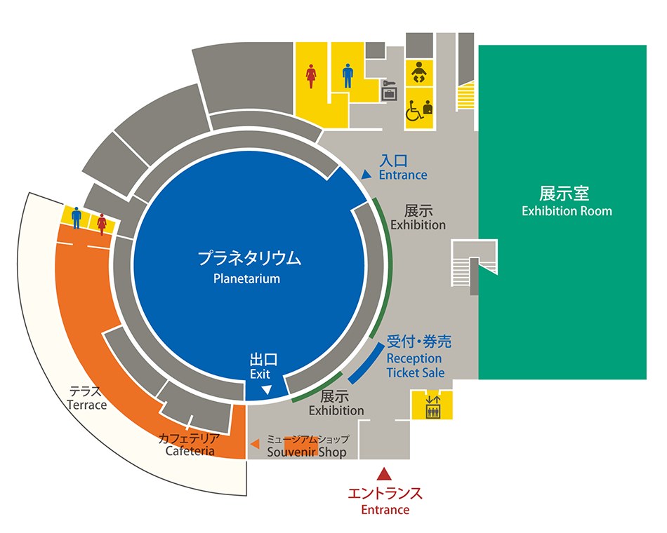 かわさき宙と緑の科学館 1階のフロア図